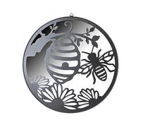 PMS Hanging Garden Mirror Bee & Flower Design - Round Outdoor Wall Mirror with Metal & PVC Frame - Nature-Inspired Beehive Garden Décor for Fences, Patios & Balconies