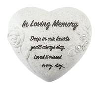 PMS In Loving Memory Memorial Heart Ornament - Grey Rose Graveside Memorial Stone with Diamantes - Sympathy Tribute Keepsake for Loved Ones - 16 x 14 cm