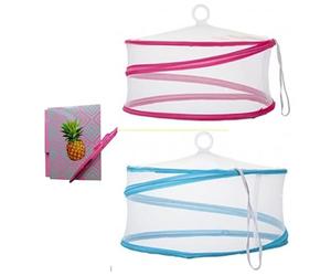 PMS Mesh Food Cover Tent Umbrella Pop Up Mesh Food Cover Supplied in 2 Assorted Colours - One PINK & One BLUE plus an EXTRA BONUS ITEM, 12''