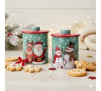 PMS One Christmas Biscuit Tin Barrel - Cute Christmas Character Design - Round Sweet Tin - 15cm x13cm Biscuit Barrel - Decorative Kitchen Storage.