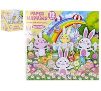 PMS Pack of 12 Bunny Rabbit 3-Ply Paper Napkins (33cm) - Easter Disposable Napkins for Happy Table Décor, Easter napkins, Easter party napkins, Multicolor