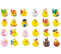 PMS Pack of 24 Printed Novelty PVC Ducks - 7 cm Assorted Designs Including Mermaids, Pirates, Princesses & More - Fun Bath Toys and Party Bag Fillers