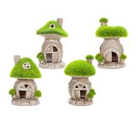 Set Of 4 Flocked Toadstool Houses Fairy Garden Ornaments