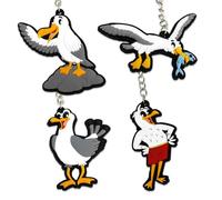 PMS Seagull Keyring Set - 4 Cute Designs Rubber On Key Chain Approx 6cm Tall, multicoloured, 6 cm