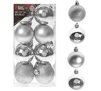 Snow White Shatterproof Christmas Tree Decoration - 16 Pack 50mm Baubles Silver - snow white shatterproof christmas tree decoration 16 pack 50mm