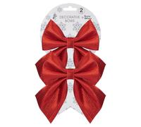 PMS Set of 2 Shiny Fabric Bows 12cm x 13cm Red - Decorative Bows with Shiny Finish - Christmas Tree, Wreath, Garland, Hamper, and Gift Wrapping Decorations