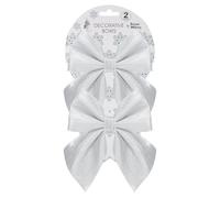 PMS Set of 2 Shiny Fabric Bows 12cm x 13cm Silver - Decorative Bows with Shiny Finish - Christmas Tree, Wreath, Garland, Hamper, and Gift Wrapping Decorations
