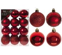 24x Red 6cm 'christmas' Tree Baubles- Glitter, Shiny, Swirl- (snow White - Pack - pack 24 lovely red coloured 6cm christmas tree bauble decorations