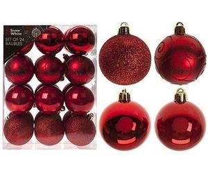 PMS SET OF 24 6CM BAUBLES IN PVC BOX RED