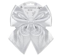 PMS Shiny Fabric Bow 20cm x 24cm Silver - Large Decorative Bow with Shiny Finish - Christmas Tree, Wreath, Garland, Hamper, and Display Decoration