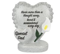 PMS 15cm Special Dad Double Heart Memorial Stone, Grey Polyresin Memorial Plaque with Sentimental Wording, Indoor Outdoor Remembrance Gravestone Decoration