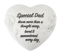 PMS Special Dad Memorial Heart Ornament - Grey Rose Polyresin Graveside Stone with Diamantes - Thoughtful Sympathy Tribute Keepsake for Remembrance - 16 x 14 cm