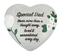 PMS Special Dad Memorial Heart Ornament - Polyresin Graveside Memorial Stone with White Roses & Diamantes - Sympathy Tribute Keepsake - 16 x 14 cm