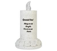 PMS 17cm Special Dad Solar-Powered Memorial Ornament Candle, Grey Polyresin Memorial Candle with Always in Our Thoughts Forever in Our Hearts Wording, Indoor Outdoor Remembrance Gravestone Decoration