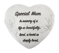 PMS Special Mum Memorial Heart Ornament - Polyresin Graveside Tribute with Floral Detailing & Diamantes - Thoughtful Sympathy Keepsake for Cemetery, Garden or Home - 16 x 14 cm