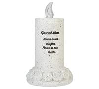PMS 17cm Special Mum Solar-Powered Memorial Ornament Candle, Grey Polyresin Memorial with Always in Our Thoughts Forever in Our Hearts Wording, Indoor Outdoor Remembrance Gravestone Decoration