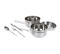 Summit 6 Piece Stainless Steel Tiffin Cooking Camping Pots & Cutlery Set - set tiffin camping stainless steel 6 piece cooking summit pan metal