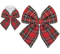 PMS Tartan Bow 20cm x 24cm - Large Red and Green Plaid Fabric Bow - Traditional Christmas Decoration for Trees, Wreaths, Garlands, and Festive Displays