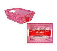 PMS Valentine’s Day Mini Gift Hamper Set - Love You More Gift Box with Red Shredded Paper, Cello Wrap & Pink Ribbon - Create Your Own Romantic Hamper - 23.5 x 18.5 x 9 cm