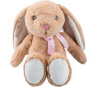 PMS VFM - Brown Rabbit 30cm Plush With Pink Spotty Ribbon Bow - Super Soft Sitting Floppy Ears Embroidered Details Pippin Bunny Cuddly Toy