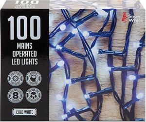 PMS VFM - Cold White 100 Led 7M Christmas Lights - Festive Bright String Xmas Tree Wedding Fairy Lighting Indoor & Outdoor Mains Operated Multi Function Control