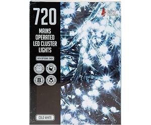 PMS VFM - Cold White 720 Led 9. 4M Cluster Christmas Lights - Festive Bright String Xmas Tree Wedding Fairy Lighting Indoor & Outdoor Mains Operated Multi Function