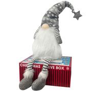PMS VFM - Grey 55cm Sitting Gonk Quirky Festive Nordic Scandi Christmas Decoration - Luxury Knitted & Felt Xmas Gnome Ornament With Snowflake & Stripes Pattern