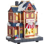 PMS VFM - Miniature Light Up Resin Gift Shop Christmas Village, Winter Scene, Set, Mini, Xmas Village, Traditional Christmas Decorations, Ornaments, Collect Whole Set