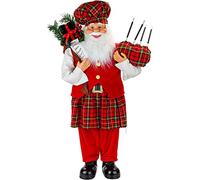 PMS VFM - Scottish 90cm Father Christmas Traditional Figure Xmas Decoration - Luxury Realistic Standing Santa Claus Ornament With Nordic Festive Red Tartan Suit