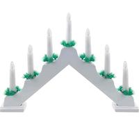 PMS VFM - White Wooden Candle Bridge 7 Led Battery Powered Traditional Christmas Decoration Light for Window Sill Or Mantlepiece with Festive Foliage Trimming