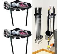 Pmsanzay 2 Pack Golf club holder and Golf Ball Organizers Case, Golf Club Display Shelf, Golf Clubs Wall Mounted Storage Rack Holder Bracket - Keeps everything clean and organized - No Golf club