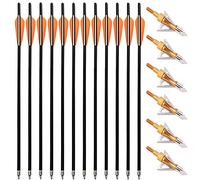 PMSM 20 Inch Carbon Crossbow Bolts 12 Pack and 6 Pack 3 Blades Hunting Broadheads kit, Carbon Crossbow Arrows for Hunting and Outdoor Practice (20inch Orange and Gold)