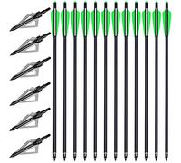 PMSM 20 Inch Carbon Crossbow Bolts Arrows 12 Pack and 6 Pack 3 Blades Hunting Broadheads Set,Hunting Crossbow Arrows with 4" Vanes and Replaced Arrowhead Tip (20inch Green and Black)