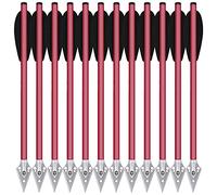 PMSM 6.3" Pistol Crossbow Bolts, Mini Aluminium Crossbow Bolts Arrows with Steel Broadhead Tips for 50-80lbs Pistol Crossbow Precision Target Practicing Shooting and Small Hunting Archery (12PCS Red)