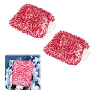 PMTFUMY 2 Pack Double Sided Car Wash Mitts, Super Absorbent Quick Dry Microfiber Gloves, Scratch-Free Cleaning for Cars & Home (Red)
