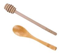 PMTFUMY 2 Pack Wooden Honey Dipper & Spoon Set, 6 Inch Long Handle Stirring Sticks, Food Safe Sustainable Wood Drizzler for Jar Dispensing, Tea Coffee Syrup Jam Kitchen Home Use