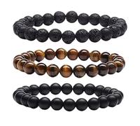 PMTFUMY 3-Piece Men’s Beaded Bracelet Set - Elastic 8mm Tiger Eye Stretch Bracelets, Stylish Jewelry for Men and Women Gifts
