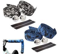 PMTFUMY 4-Pack Road Bike Handlebar Tape,Breathable & Shock-Absorbing Non-Slip Grip for Urban/Racing Bikes (Includes Bar Plugs, White/Blue)