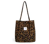 PMTFUMY Corduroy Tote Bag for Women,corduroy tote bag,tote bag,Leopard Print Shoulder Purse with Compartments & Buckle - Perfect for School, Work, Travel, and Shopping