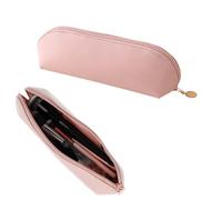 PMTFUMY Large PU Leather Makeup Brush Holder, Travel Cosmetic Organizer Pouch with Zipper for Brushes, Markers, Coins & Makeup Tools, Anti-Spill Design, Portable for Travel & Outdoor, Pink