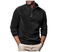 PMUAFG Sweatshirts for Men Mens 1/4 Zip Long Sleeve Fleece Top Jumper Zipped Sports Golf Sweater Sweatshirt Quarter Zip Sweater Plain Colour No Logo Black