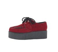 PMUEI Women's Platform Creeper,Ladies Trainer,Flat Wedge Shoes,Rocker Gothic Punk Style Footwear,Vegan Leather and Suede Lace-Up Shoes with D-Ring Eyelets(DRE-Bordo SUEDE-06)