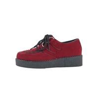 PMUEI Women's Platform Creeper,Ladies Trainer,Flat Wedge Shoes,Rocker Gothic Punk Style Footwear,Vegan Leather and Suede Lace-Up Shoes with D-Ring Eyelets(FRE-Bordo SUEDE-03)