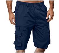 PMUYBHF Mens Cargo Shorts Mens Shorts with Zip Pockets Elasticated Waist-Plain Lightweight Shorts Multi Pocket Baggy Combat Trousers Hiking Knee Length Short Walking Trouser Gym Workout Short