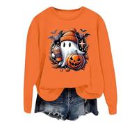PMUYBHF Women's Halloween Jumper - Oversized Pumpkin & Skeleton Print Knit | Cosy Oversized Crew Neck Pullover with Long Sleeves | Autumn Winter Casual Snug Sweater 2026 Festive Knitwear