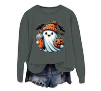 PMUYBHF Women's Halloween Jumper - Oversized Pumpkin & Skeleton Print Knit | Cosy Oversized Crew Neck Pullover with Long Sleeves | Autumn Winter Casual Snug Sweater 2026 Festive Knitwear
