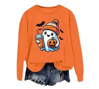 PMUYBHF Women's Halloween Jumper - Oversized Pumpkin & Skeleton Print Knit | Cosy Oversized Crew Neck Pullover with Long Sleeves | Autumn Winter Casual Snug Sweater 2026 Festive Knitwear