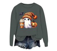 PMUYBHF Women's Halloween Jumper - Oversized Pumpkin & Skeleton Print Knit | Cosy Oversized Crew Neck Pullover with Long Sleeves | Autumn Winter Casual Snug Sweater 2026 Festive Knitwear A-Grey