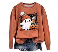 PMUYBHF Women's Halloween Jumper - Oversized Pumpkin & Skeleton Print Knit | Cosy Oversized Crew Neck Pullover with Long Sleeves | Autumn Winter Casual Snug Sweater 2026 Festive Knitwear