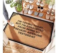 PMXA Putdoor Natural Coir | Low Profile Door, Large Welcome, I'm Trying Today, But I'm Exhausted From Being So Freakin' Awesome Yesterday - Hydrangea Door Outdoor/Front Door Rug(50X80CM)